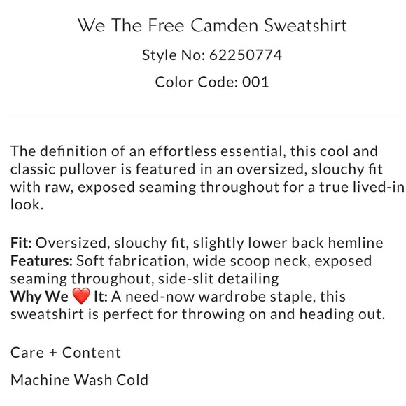 FREE PEOPLE We The Free Camden Sweatshirt - Black, Size Medium - Picture 5 of 5